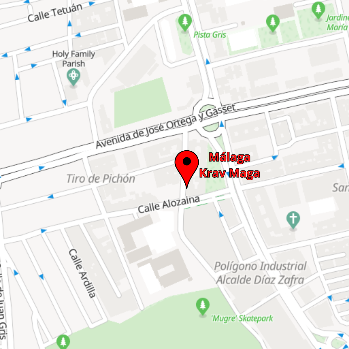Mapa con la ubicación de Oni Dojo, el centro donde se imparten las clases de Málaga Krav Maga